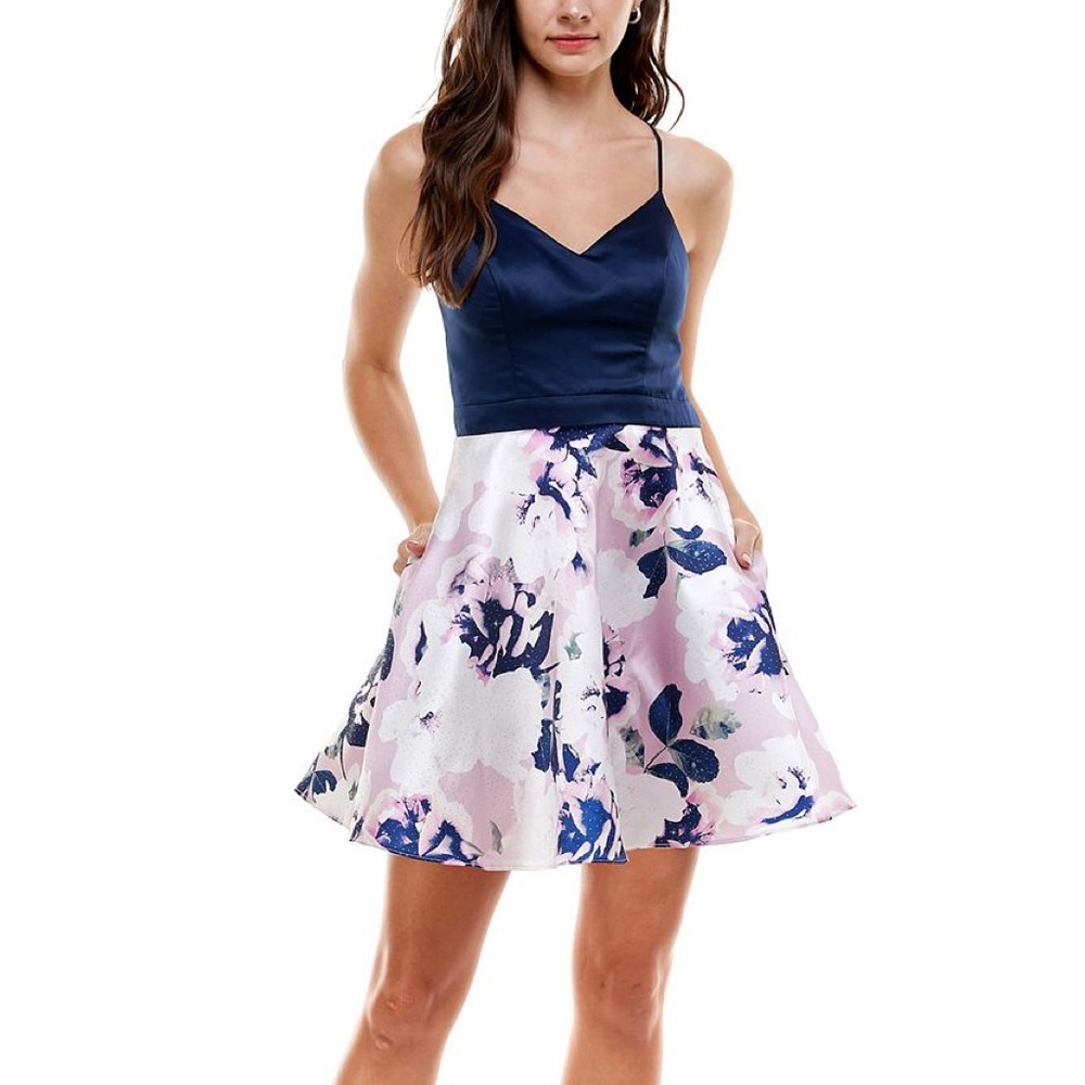 City Studios Floral Strappy-Back Fit & Flare Dress
